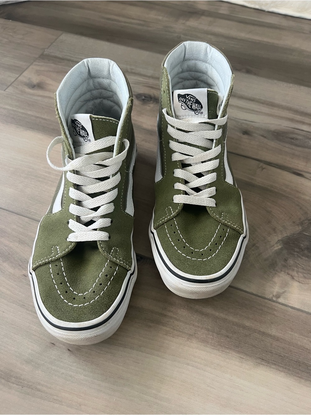 Vans High Top Sneakers in Olive Green with White Stripe
